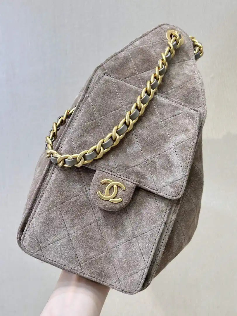 Chanel AS5293 Small Hobo Suede & Gold-Tone Metal Gray