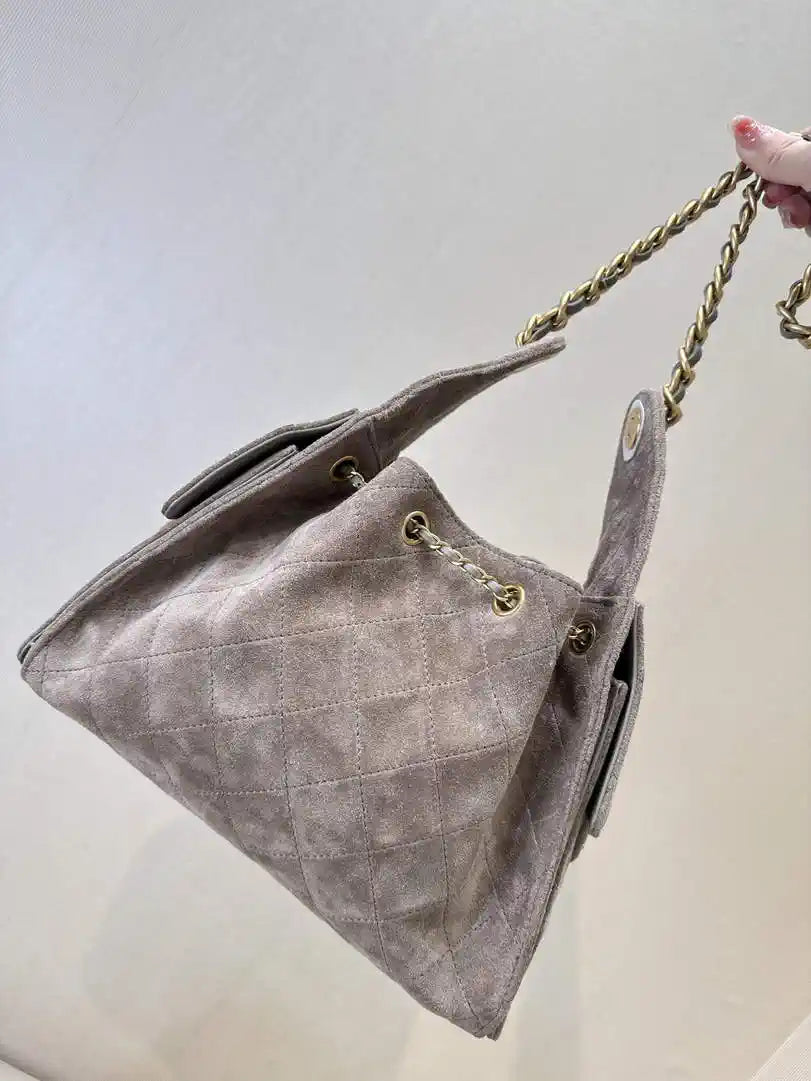 Chanel AS5293 Small Hobo Suede & Gold-Tone Metal Gray