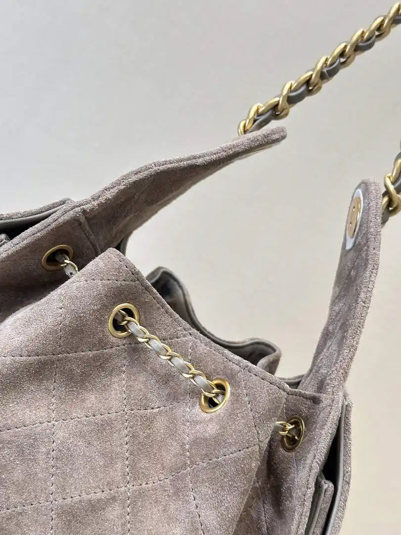 Chanel AS5293 Small Hobo Suede & Gold-Tone Metal Gray