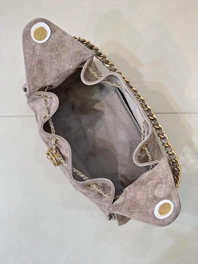 Chanel AS5293 Small Hobo Suede & Gold-Tone Metal Gray