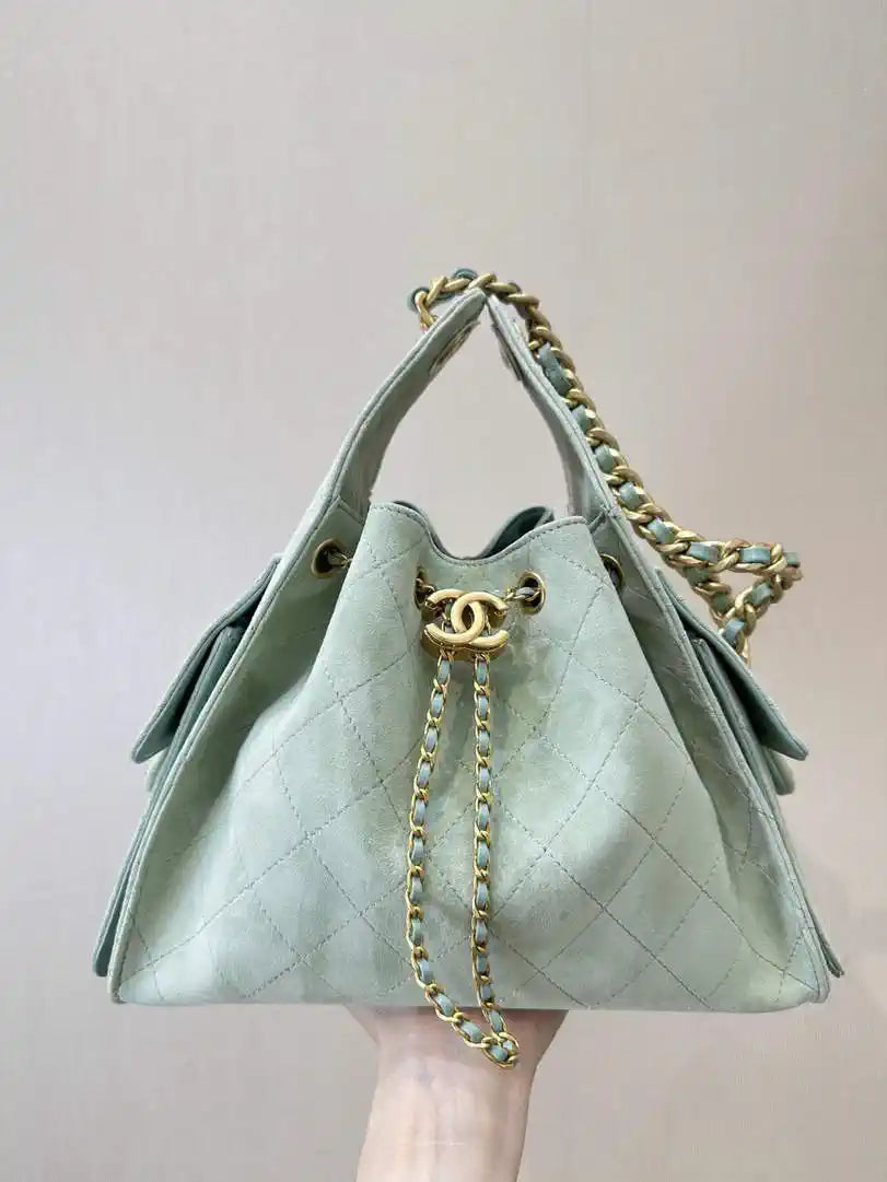 Chanel AS5293 Small Hobo Suede & Gold-Tone Metal Green
