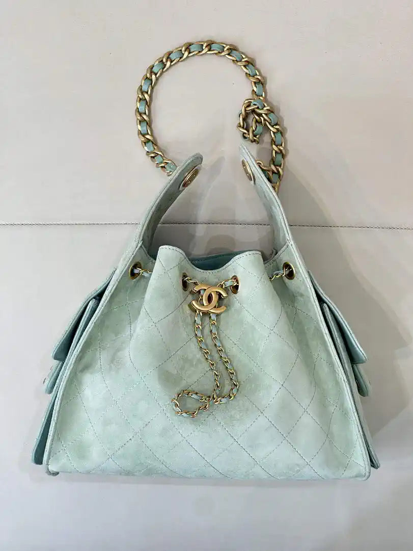 Chanel AS5293 Small Hobo Suede & Gold-Tone Metal Green