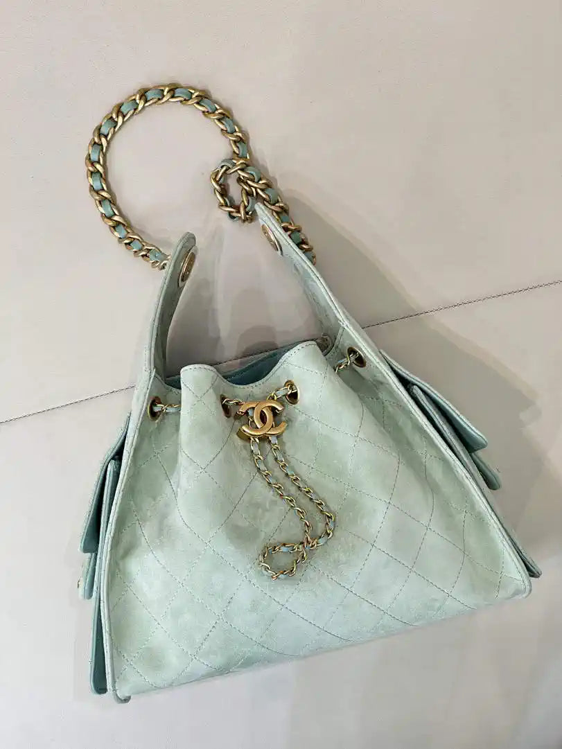 Chanel AS5293 Small Hobo Suede & Gold-Tone Metal Green