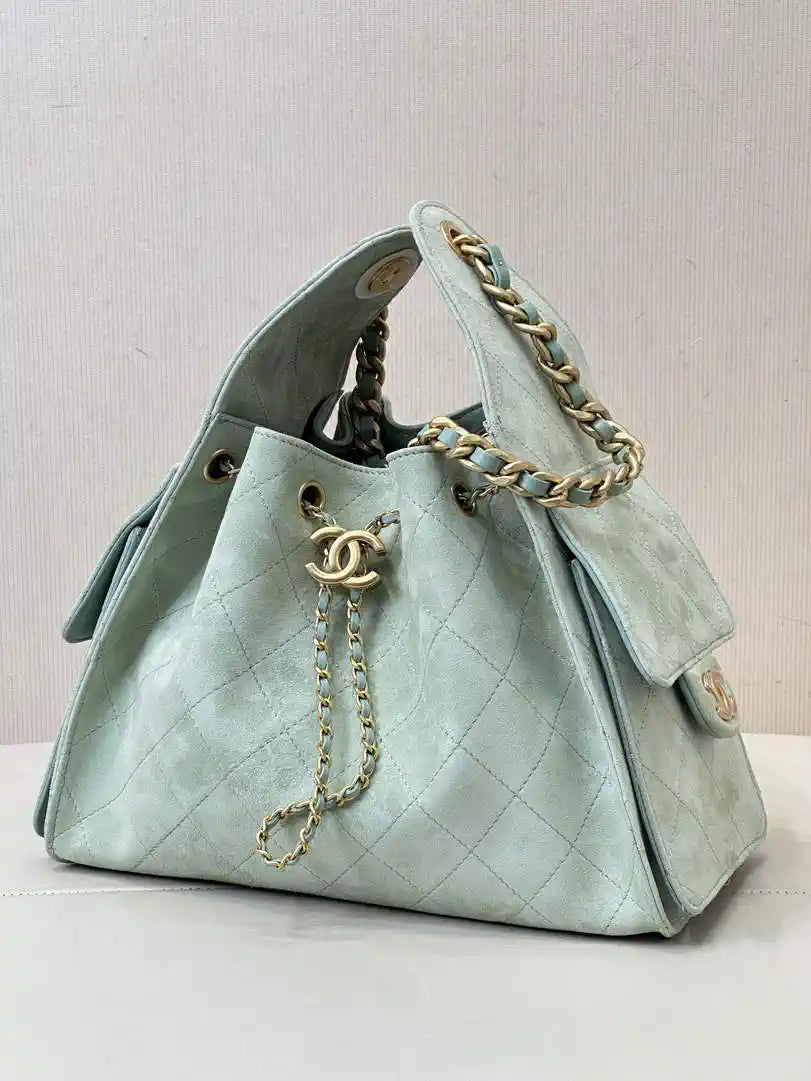 Chanel AS5293 Small Hobo Suede & Gold-Tone Metal Green