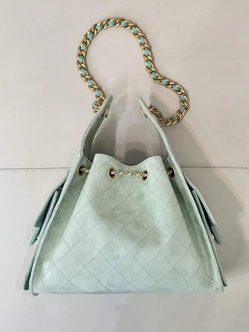 Chanel AS5293 Small Hobo Suede & Gold-Tone Metal Green