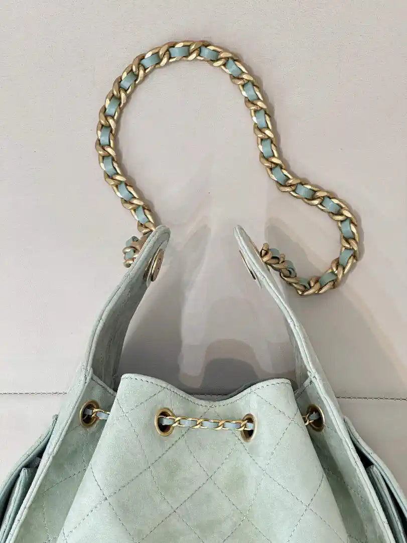 Chanel AS5293 Small Hobo Suede & Gold-Tone Metal Green