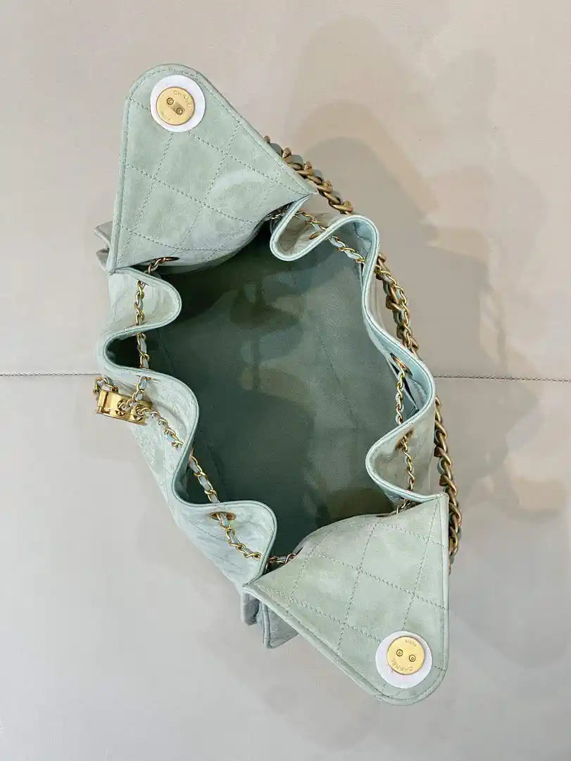 Chanel AS5293 Small Hobo Suede & Gold-Tone Metal Green