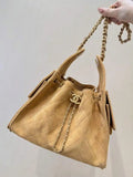 Chanel AS5293 Small Hobo Suede & Gold-Tone Metal khaki