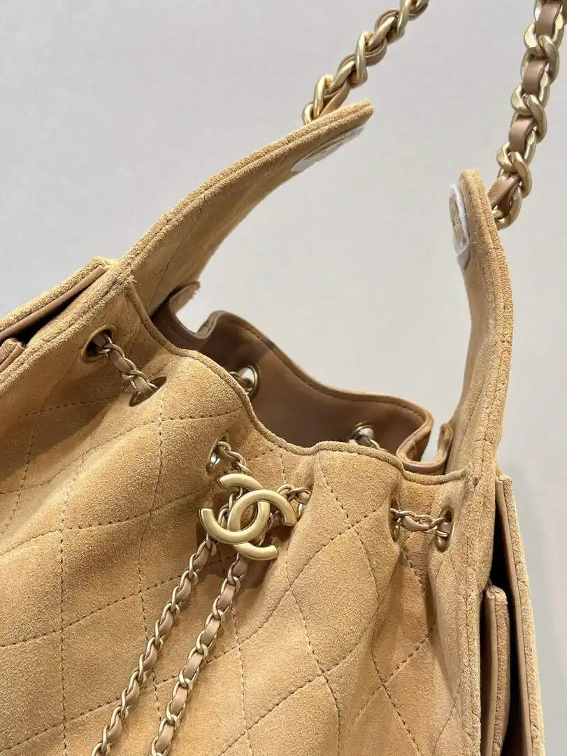Chanel AS5293 Small Hobo Suede & Gold-Tone Metal khaki