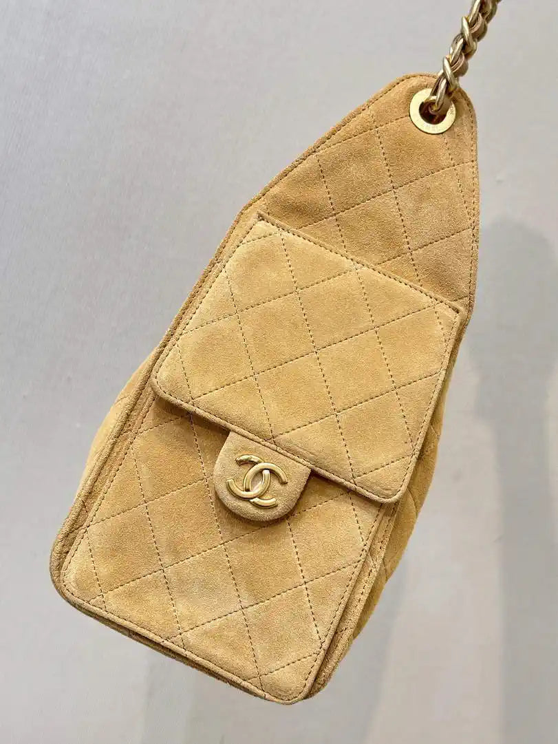 Chanel AS5293 Small Hobo Suede & Gold-Tone Metal khaki