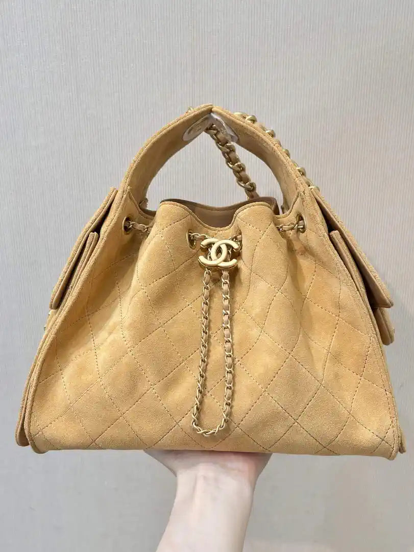 Chanel AS5293 Small Hobo Suede & Gold-Tone Metal khaki