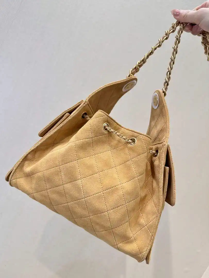 Chanel AS5293 Small Hobo Suede & Gold-Tone Metal khaki