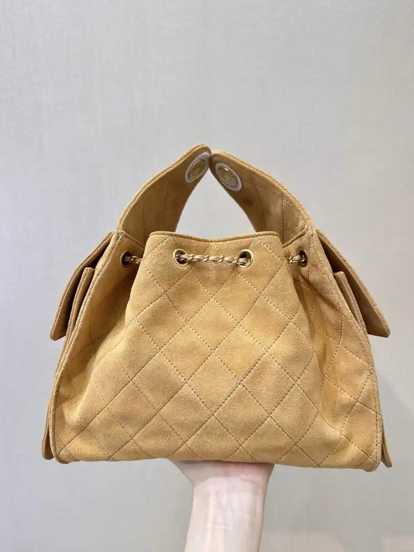 Chanel AS5293 Small Hobo Suede & Gold-Tone Metal khaki