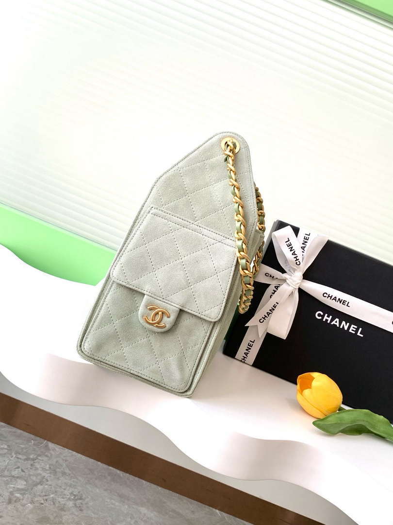 Chanel AS5293 Small Hobo Suede & Gold-Tone Metal Light Green - Default Title - View 3