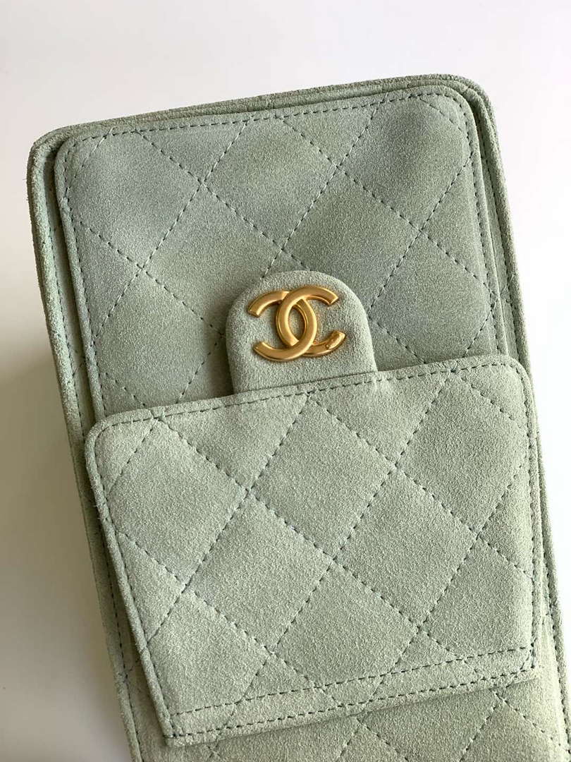 Chanel AS5293 Small Hobo Suede & Gold-Tone Metal Light Green
