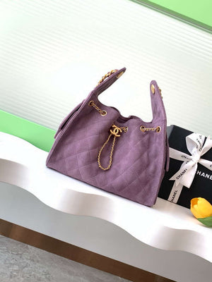 Chanel AS5293 Small Hobo Suede & Gold-Tone Metal Purple - Default Title - View 1