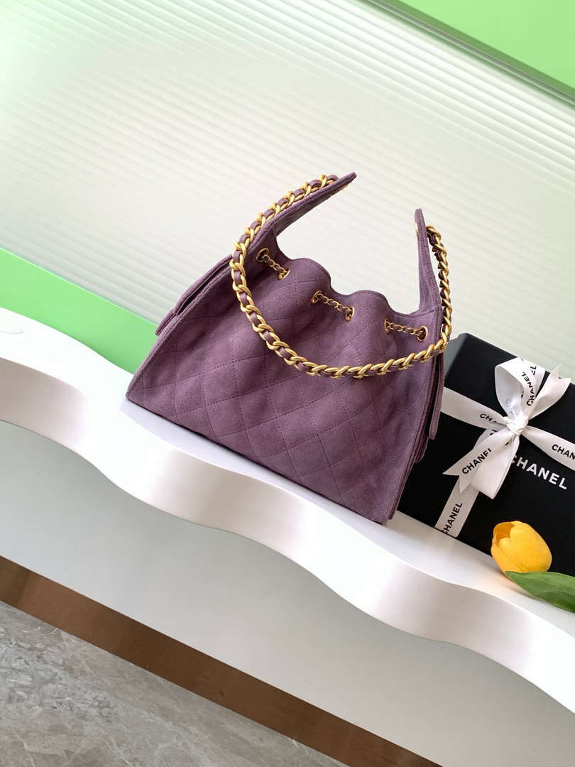 Chanel AS5293 Small Hobo Suede & Gold-Tone Metal Purple