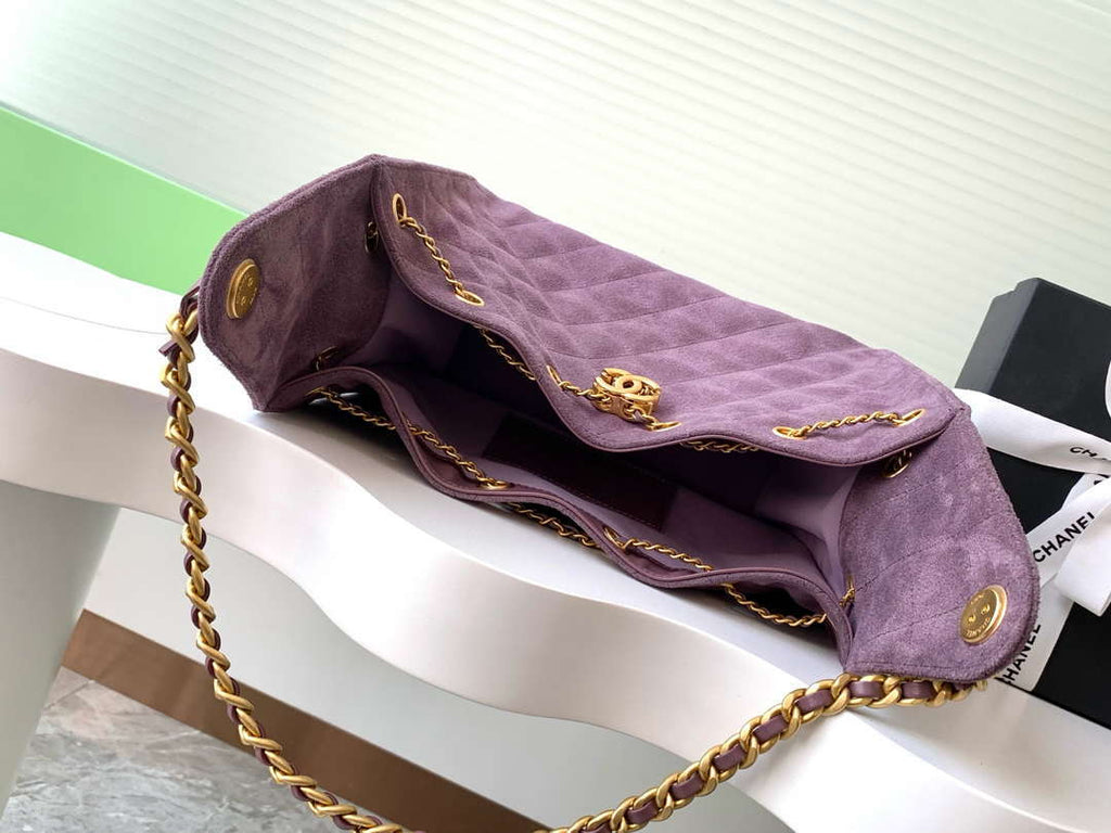 Chanel AS5293 Small Hobo Suede & Gold-Tone Metal Purple