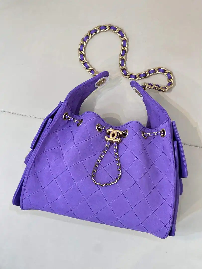 Chanel AS5293 Small Hobo Suede & Gold-Tone Metal Purple Blue