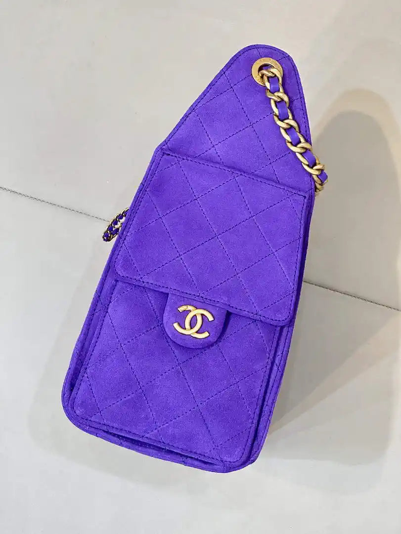 Chanel AS5293 Small Hobo Suede & Gold-Tone Metal Purple Blue