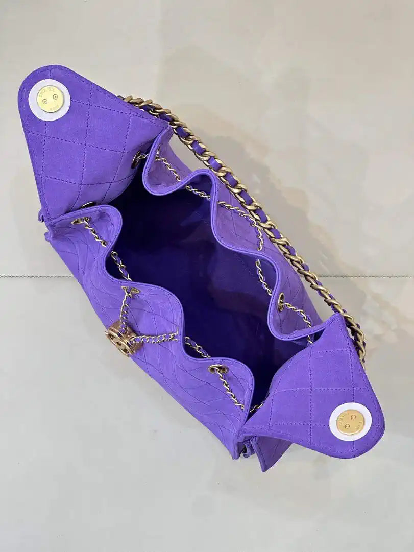 Chanel AS5293 Small Hobo Suede & Gold-Tone Metal Purple Blue