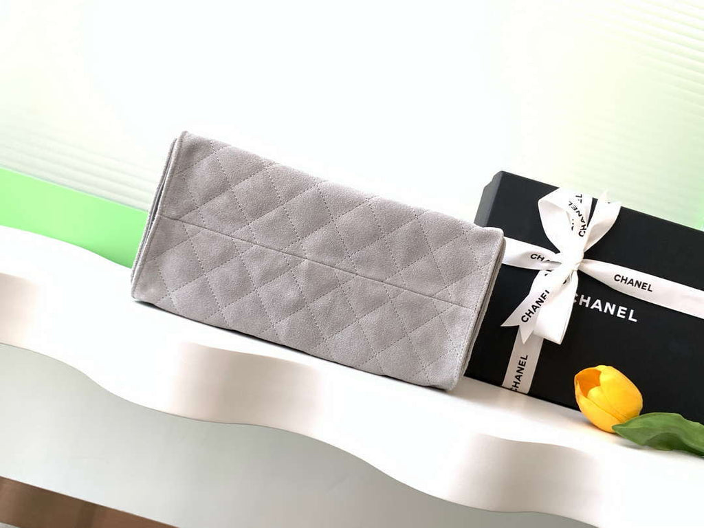 Chanel AS5293 Small Hobo Suede & Silver-Tone Metal Elephant Gray