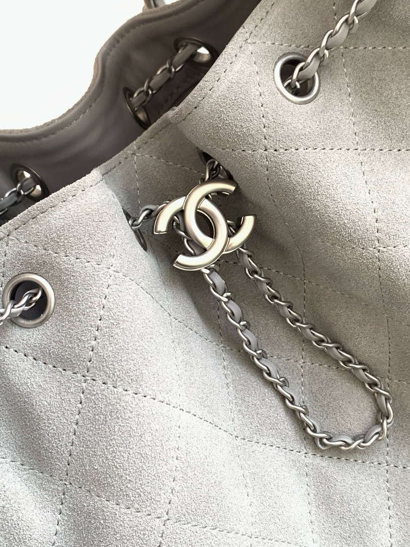 Chanel AS5293 Small Hobo Suede & Silver-Tone Metal Elephant Gray