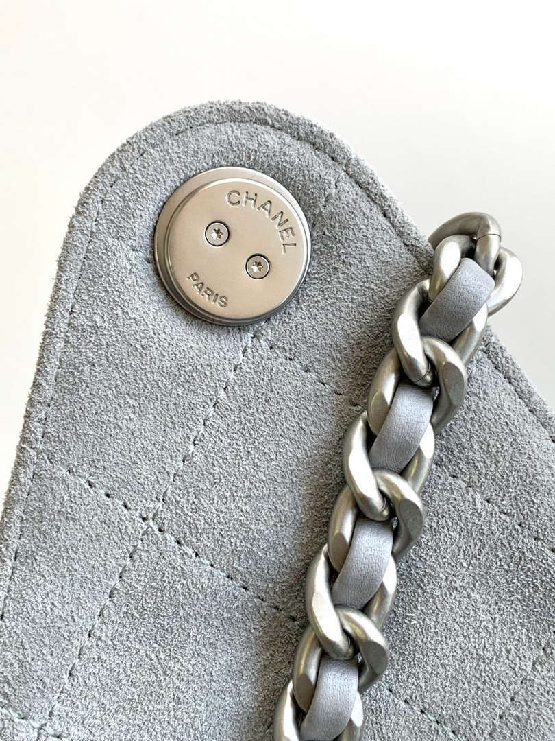 Chanel AS5293 Small Hobo Suede & Silver-Tone Metal Elephant Gray - Default Title - View 6
