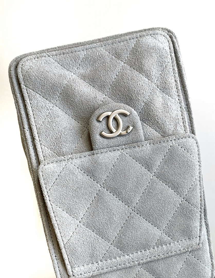 Chanel AS5293 Small Hobo Suede & Silver-Tone Metal Elephant Gray