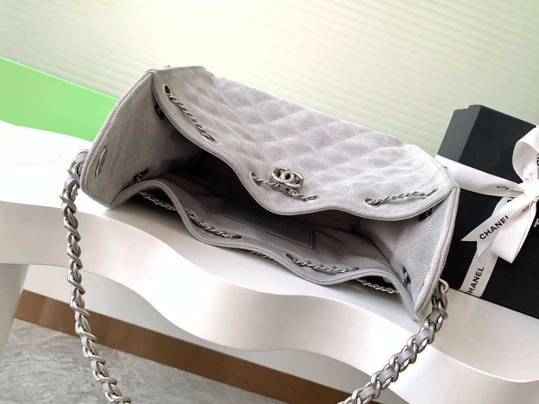Chanel AS5293 Small Hobo Suede & Silver-Tone Metal Elephant Gray