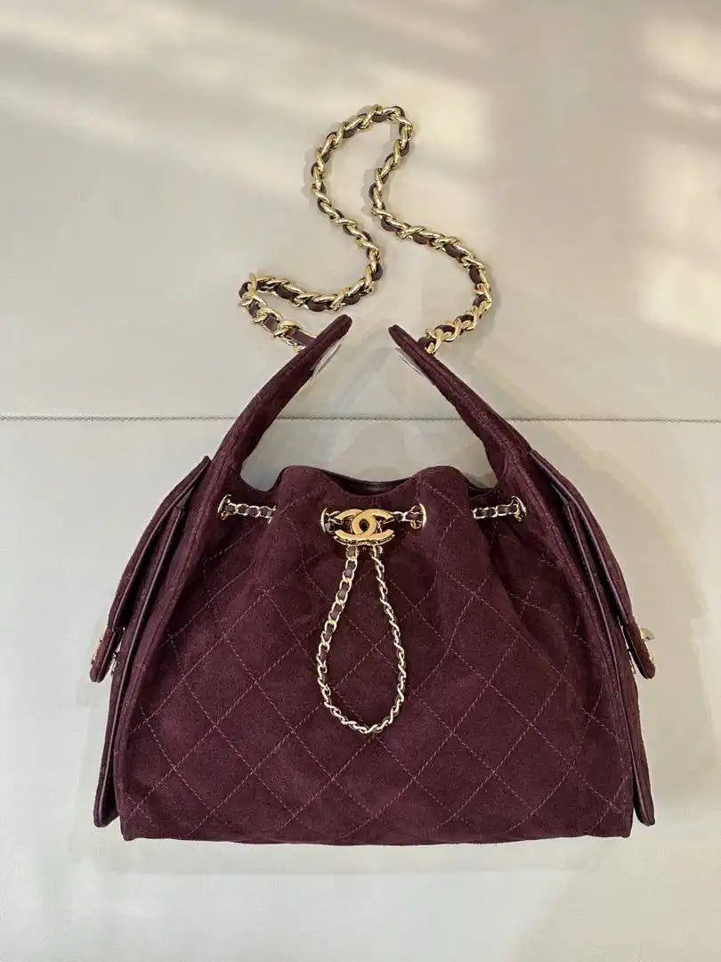 Chanel AS5293 Small Hobo Suede Wine Red