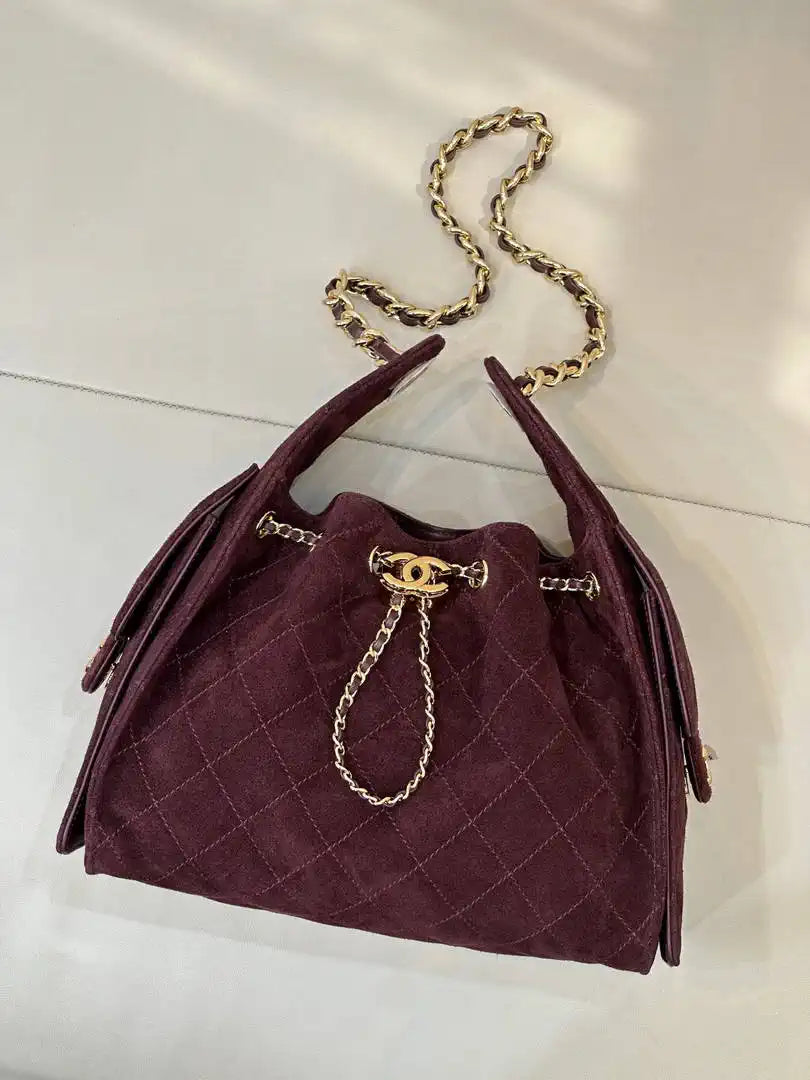 Chanel AS5293 Small Hobo Suede Wine Red