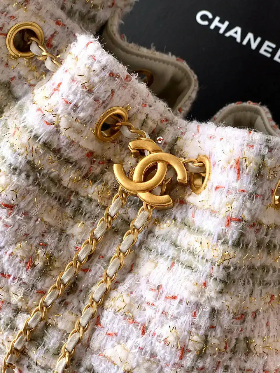 Chanel AS5293 Small Hobo Tweed & Gold-Tone Metal Beige