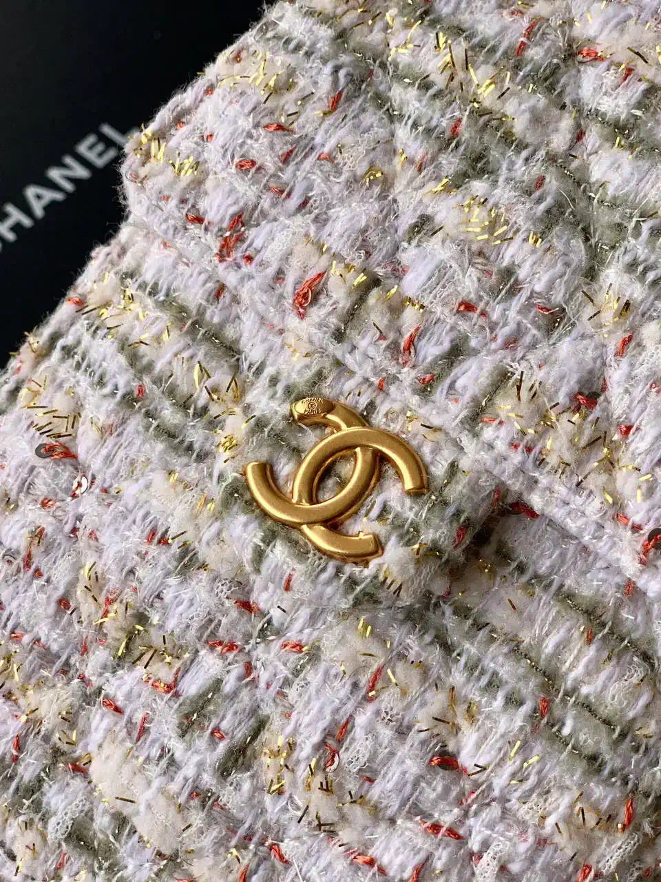 Chanel AS5293 Small Hobo Tweed & Gold-Tone Metal Beige