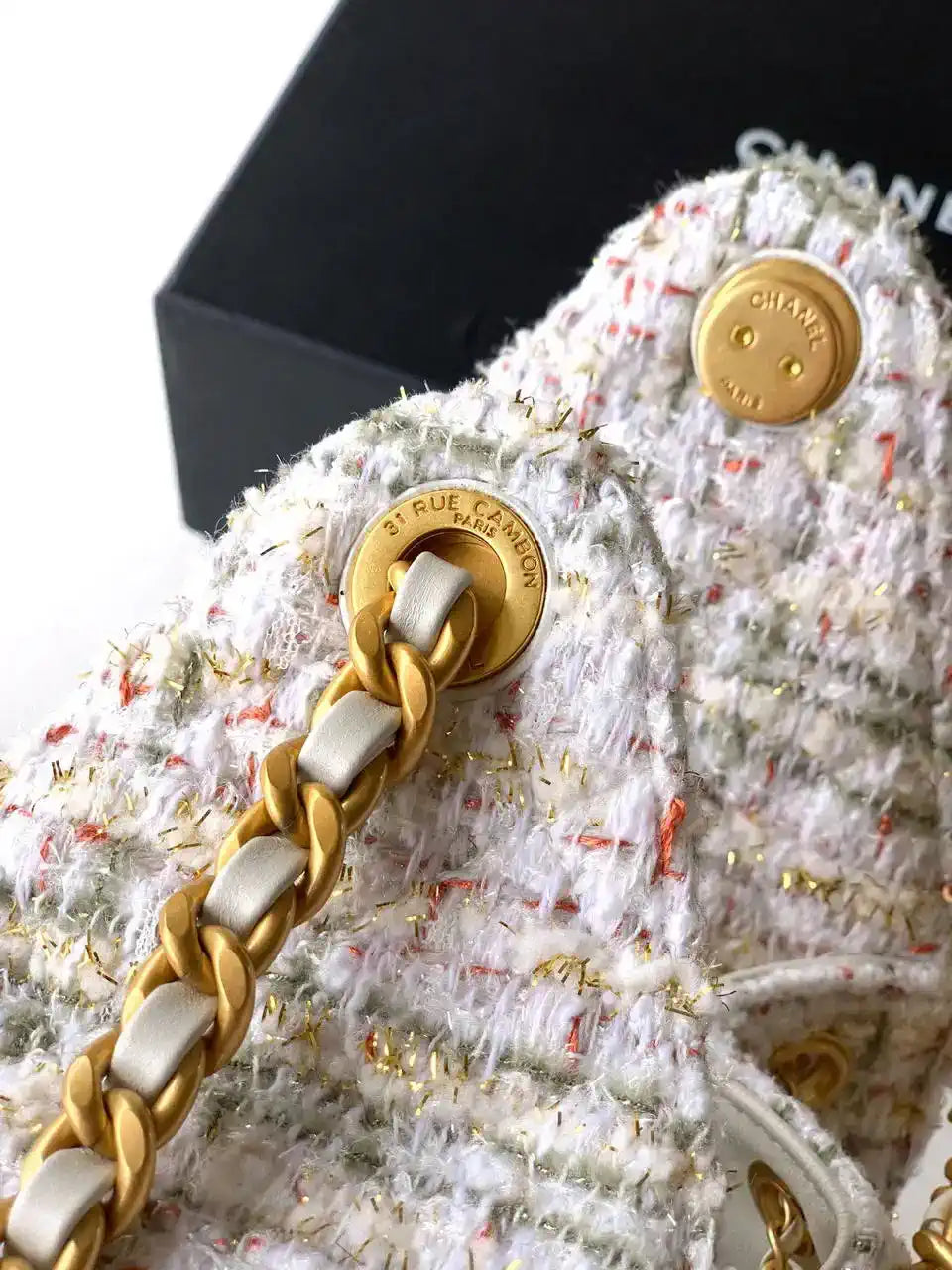 Chanel AS5293 Small Hobo Tweed & Gold-Tone Metal Beige