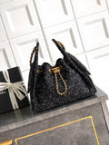 Chanel AS5293 Small Hobo Tweed & Gold-Tone Metal Black