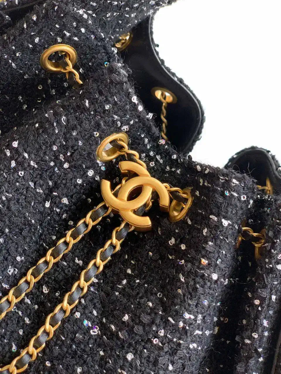 Chanel AS5293 Small Hobo Tweed & Gold-Tone Metal Black
