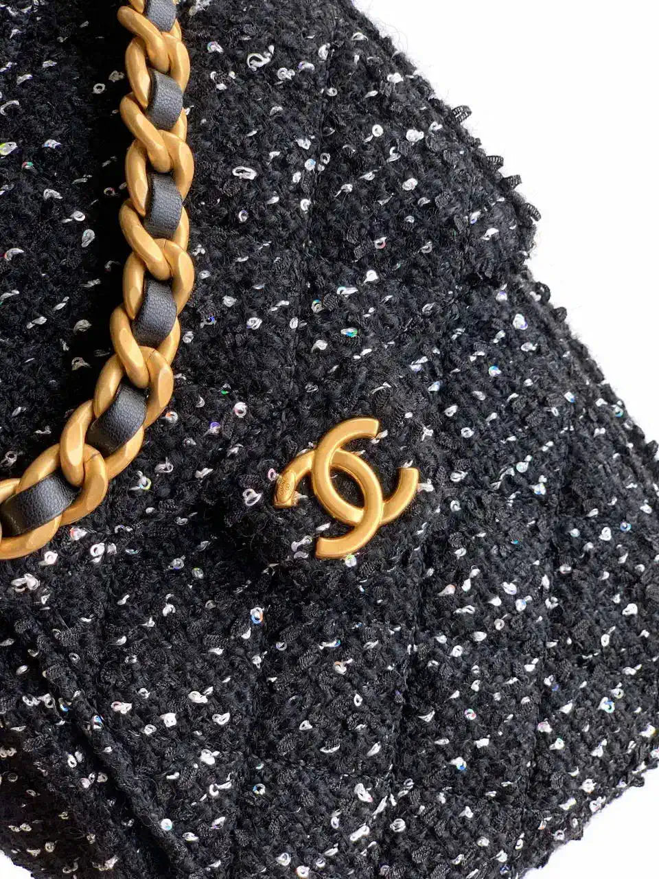 Chanel AS5293 Small Hobo Tweed & Gold-Tone Metal Black