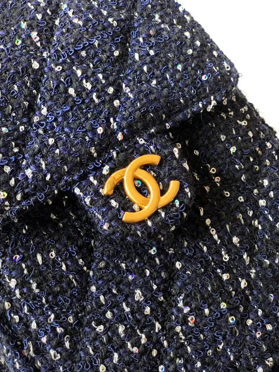 Chanel AS5293 Small Hobo Tweed & Gold-Tone Metal Dark Blue