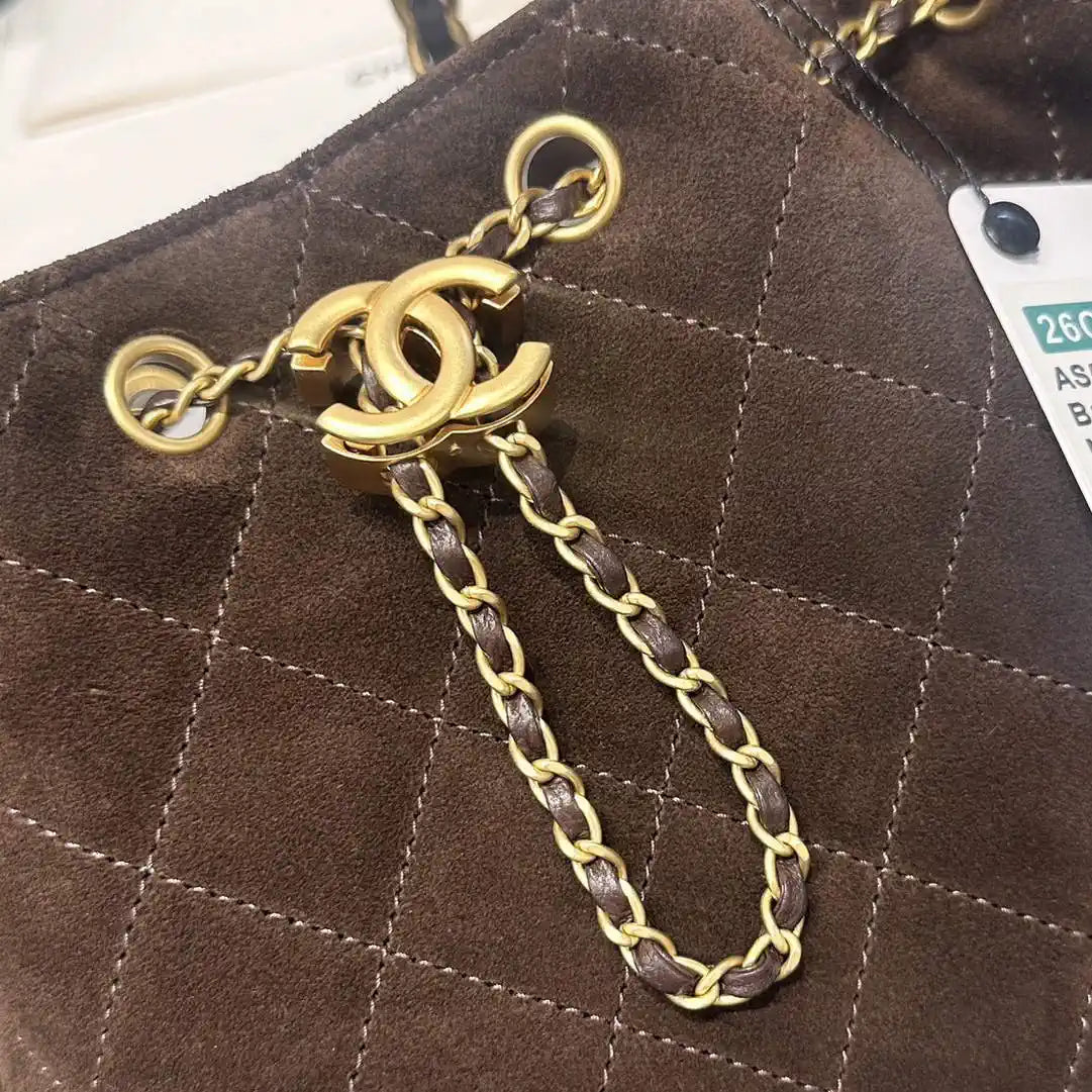 Chanel AS5293 Small Hobo Velvet & Gold-Tone Metal Brown