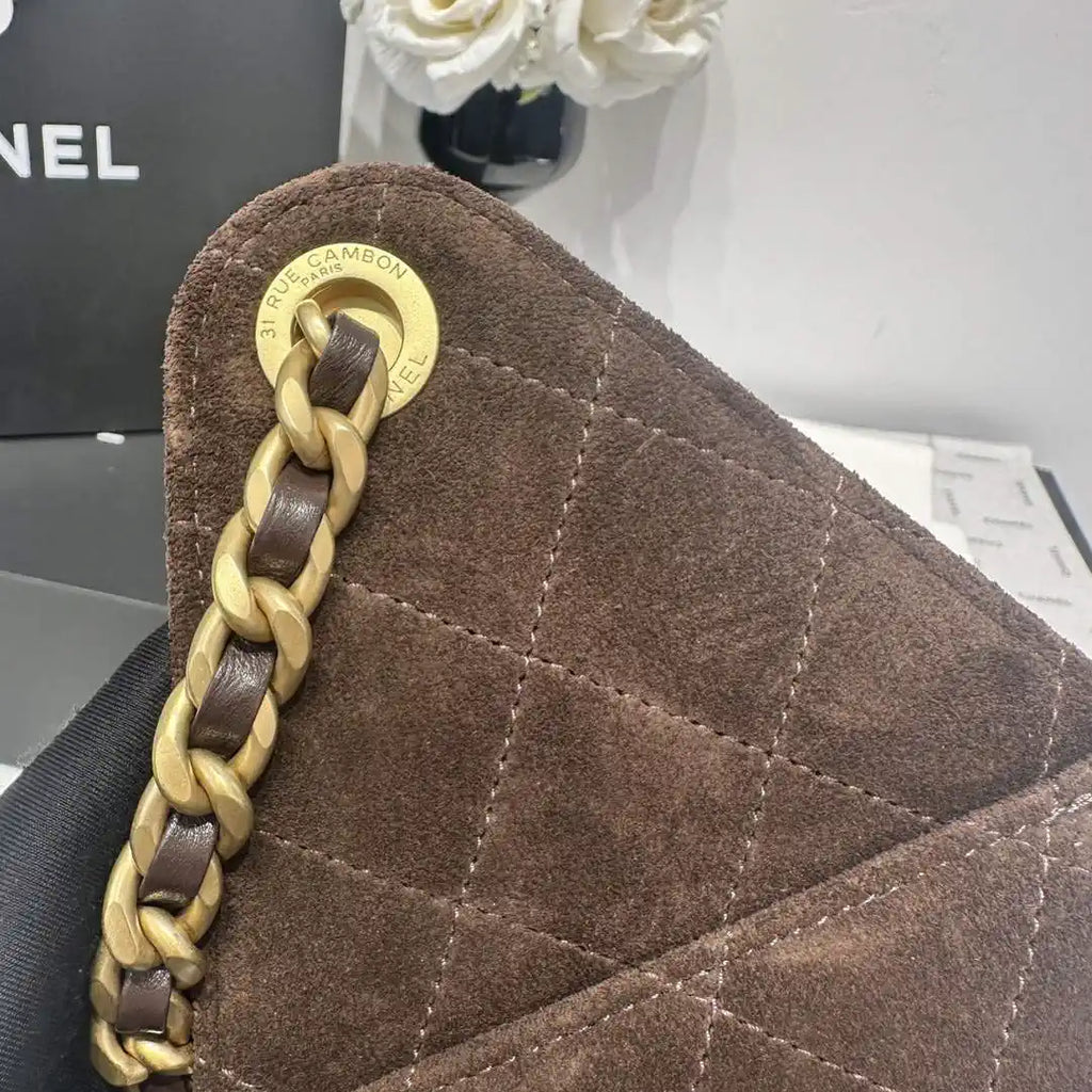 Chanel AS5293 Small Hobo Velvet & Gold-Tone Metal Brown