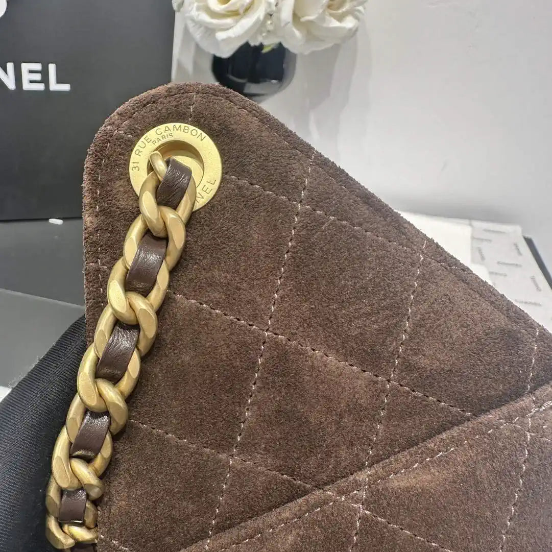 Chanel AS5293 Small Hobo Velvet & Gold-Tone Metal Brown