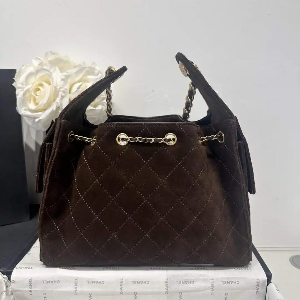 Chanel AS5293 Small Hobo Velvet & Gold-Tone Metal Brown