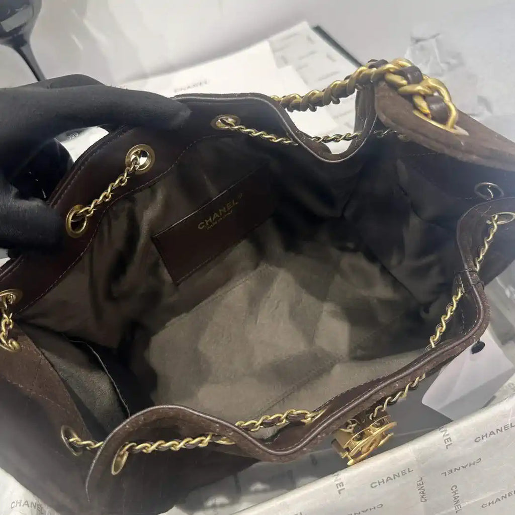 Chanel AS5293 Small Hobo Velvet & Gold-Tone Metal Brown