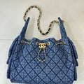 Chanel AS5293 Small Hobo Washed fabric vintage denim blue