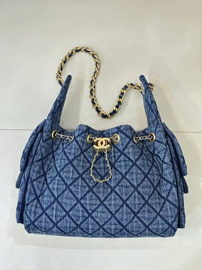 Chanel AS5293 Small Hobo Washed fabric vintage denim blue