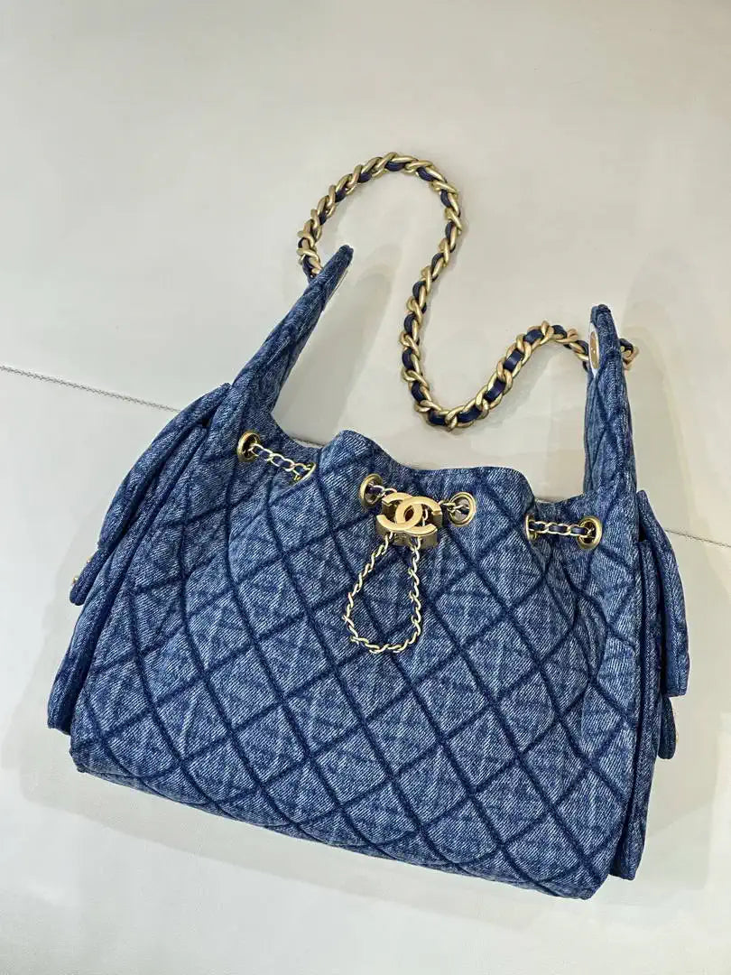 Chanel AS5293 Small Hobo Washed fabric vintage denim blue