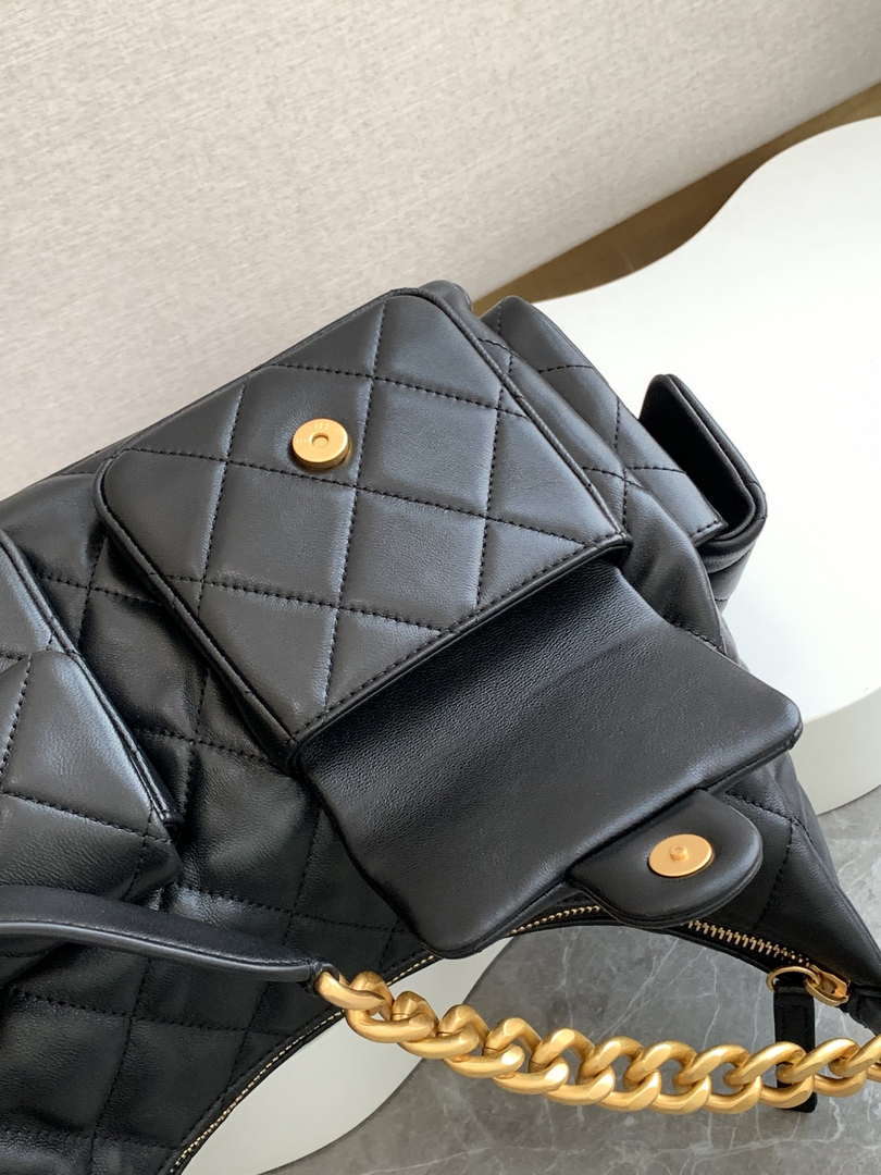 Chanel AS5302 Hobo Shiny Lambskin & Gold-Tone Metal Black - Default Title - View 5