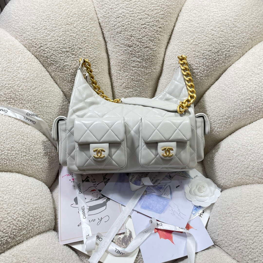 Chanel AS5302 Hobo Shiny Lambskin & Gold-Tone Metal Gray