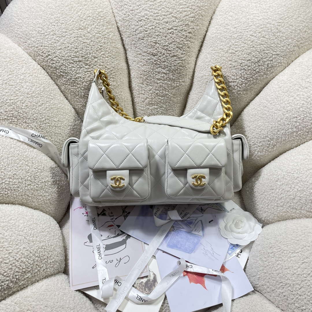 Chanel AS5302 Hobo Shiny Lambskin & Gold-Tone Metal Gray - Default Title - View 1